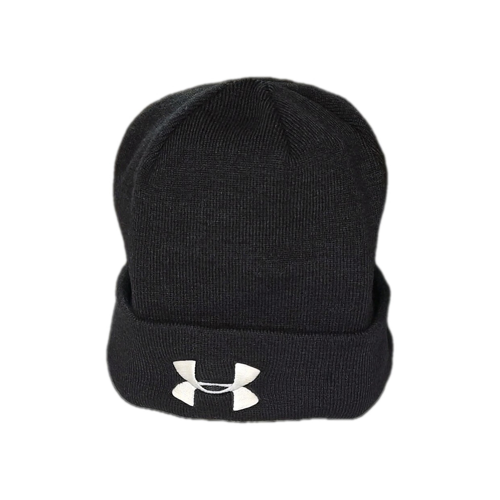 Under Armour Halftime Beanie Black Cuffed Knit Hat Lined Stretch Winter Unisex